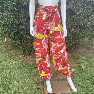 Ashley Stewart Boho Trop Print Wide Leg Ankle Puddle Hem Bag Waist Pants